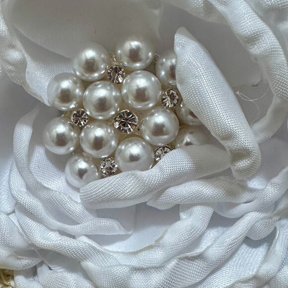 Women's Tweed Sun Hat Embellished With Satin Flowers & Pearls Special Event NEW - Picture 5 of 13